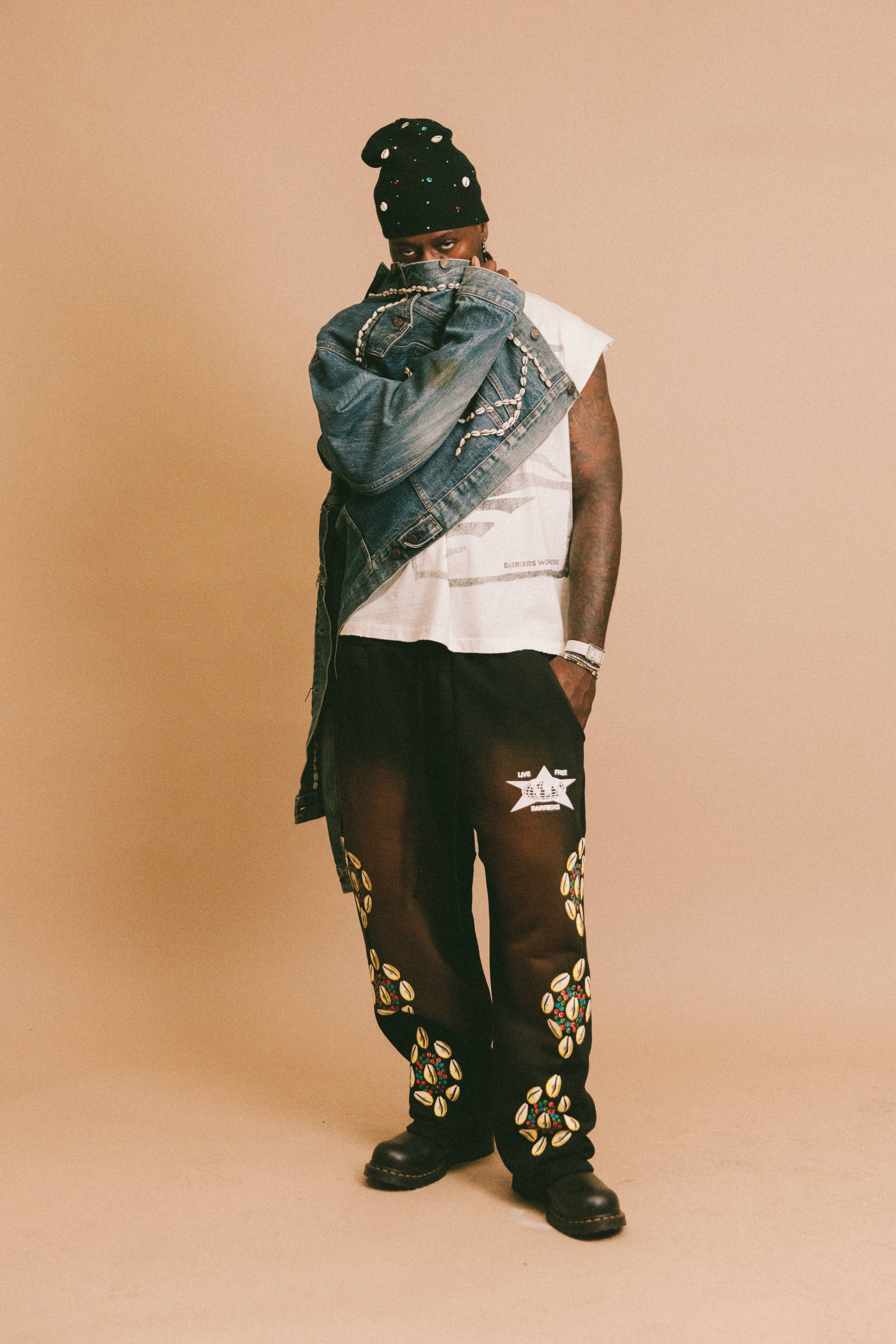 Black Cowrie Shell Pants